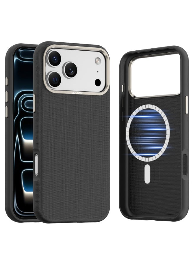 ICARLUS Metal Lens Frame Case for iPhone 17 Pro Max Magsafe Wireless Charger Magnetic Shockproof Cover Black - Image 1